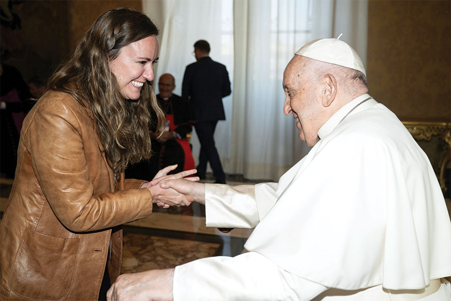Campus Ministry Director Marissa Papula meets Pope Francis