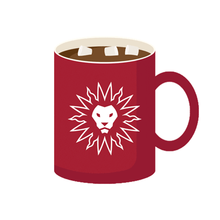 Animated GIF of an LMU branded mug with hot cocoa and floating marshmallows