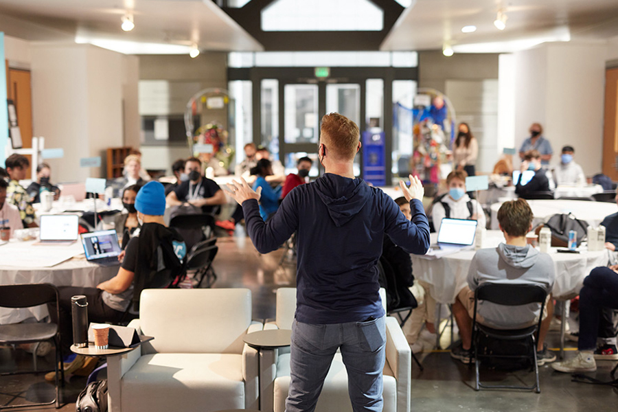 An instructor leading a class in the LMU Center for Entrepreneurship.