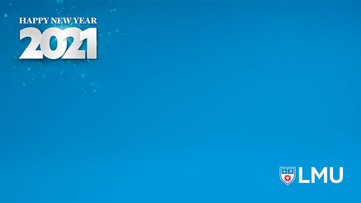 The words Happy New Year 2021 in one corner and the LMU logo in the other