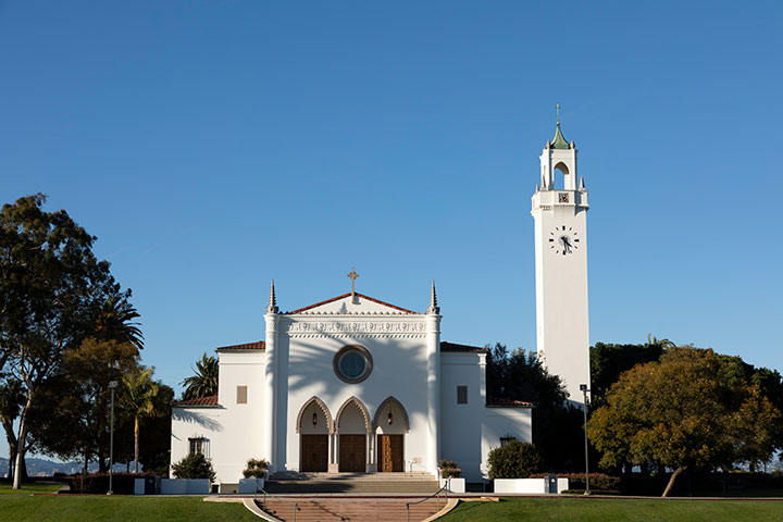 Front view of Sacred Heart Chapel from Sunken Garden