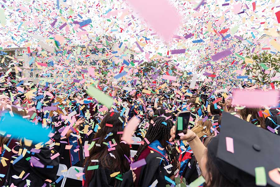 Confetti filled sky at LMU Commencement