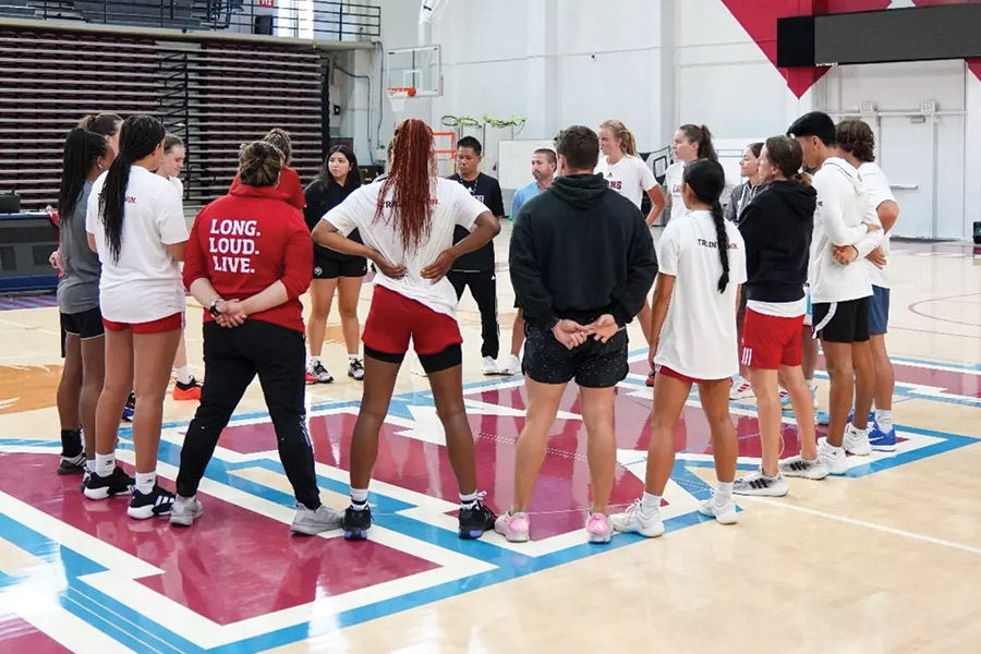 LMU Women's Basketball huddles in first pre-season workout