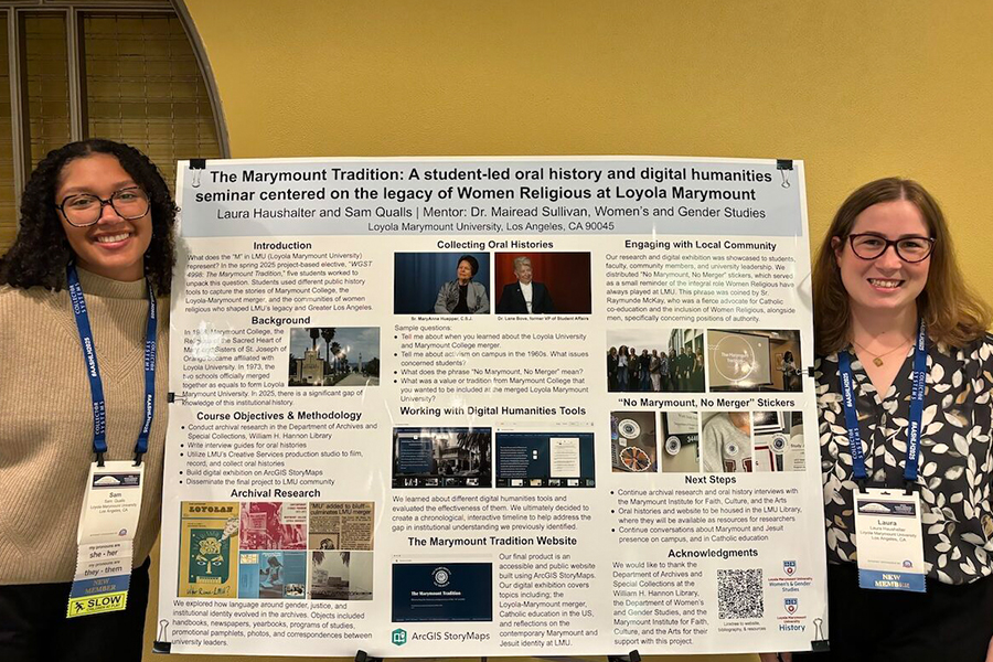 LMU students, Sam and Laura, present their research poster titled 