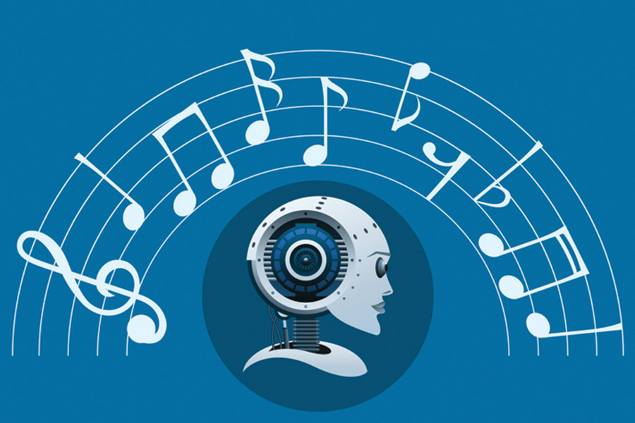 Robot Head with Music Staff Above