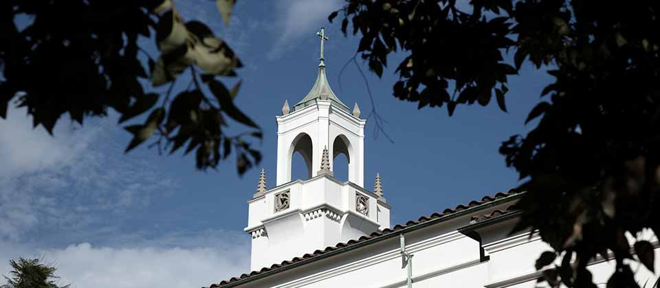 The bell tower of Sacred Heart Chapel.