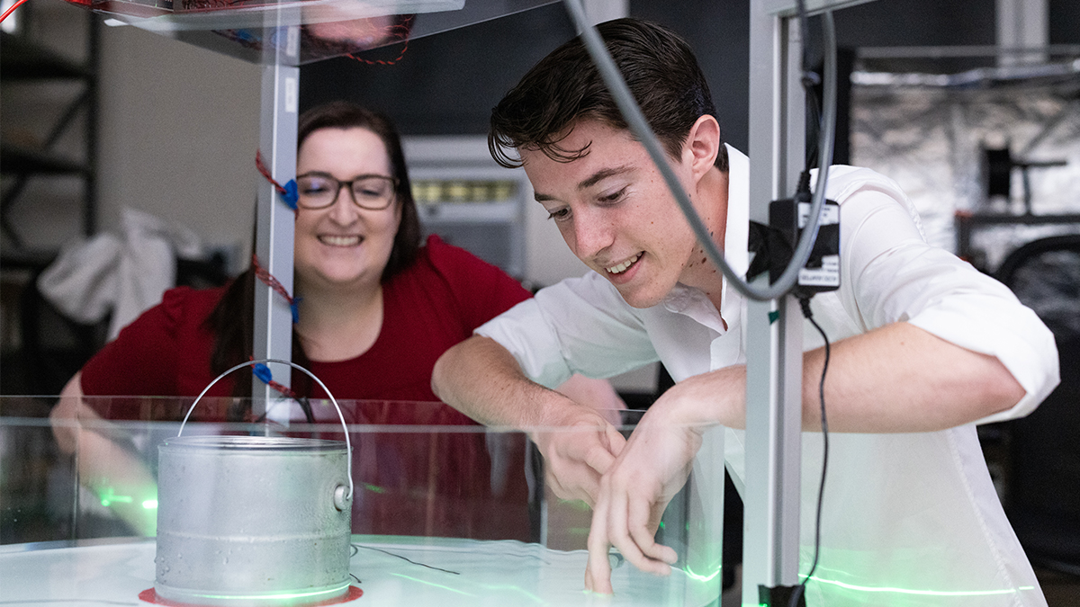 LMU Emily Hawkins and student in a lab