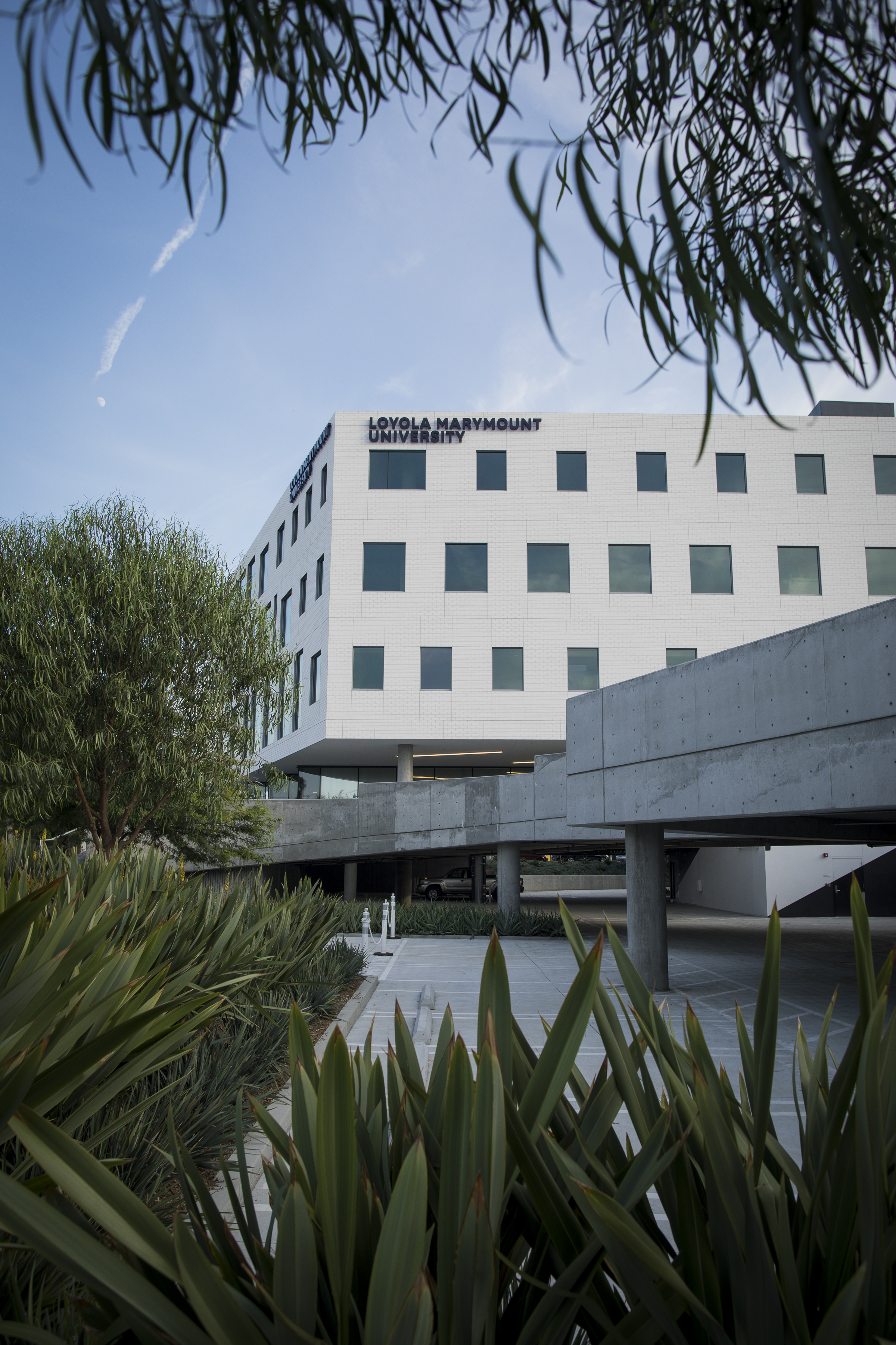 LMU PLaya Vista Campus exterior with garden in foreground