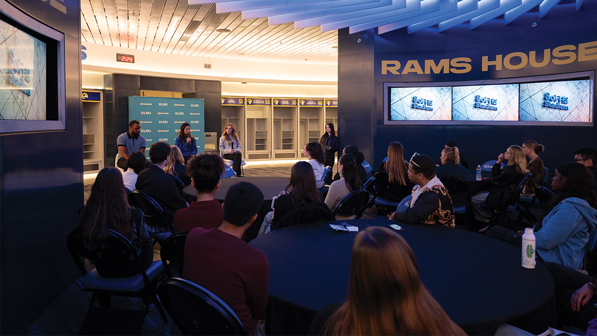 LMU mentorship students listen to L.A. Rams Executives