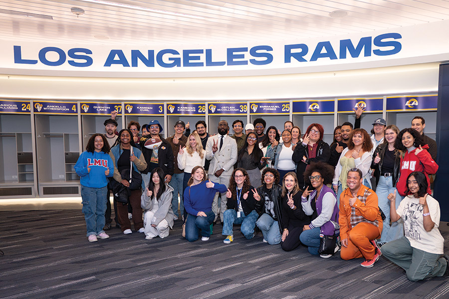 LMU MELM students in the Los Angeles Rams Locker Room